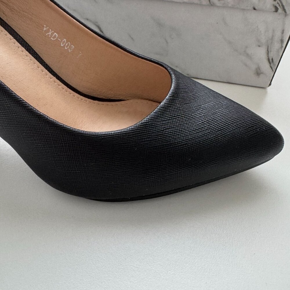Women Black Pointed Toe Heels Pumps For Classic Faux Leather Comfortable Shoes - Picture 4 of 9